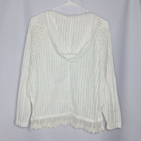 ⭐ C&V Chelsea & Violet Sheer Oversized Hooded Cover Up Striped Blouse Shirt XS - Picture 2 of 7